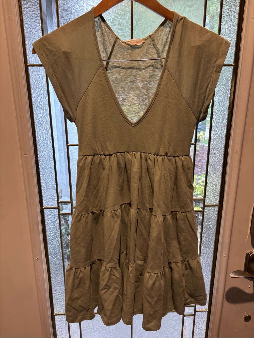 Altar'd State Olive Green Tiered V-Neck Mini Dress